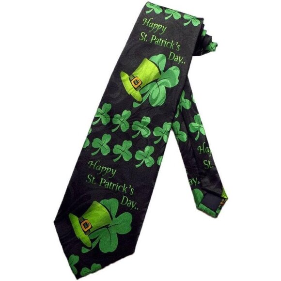 Steven Harris Happy St. Patricks Day Black & Green Shamrock Mens Tie - Picture 1 of 1